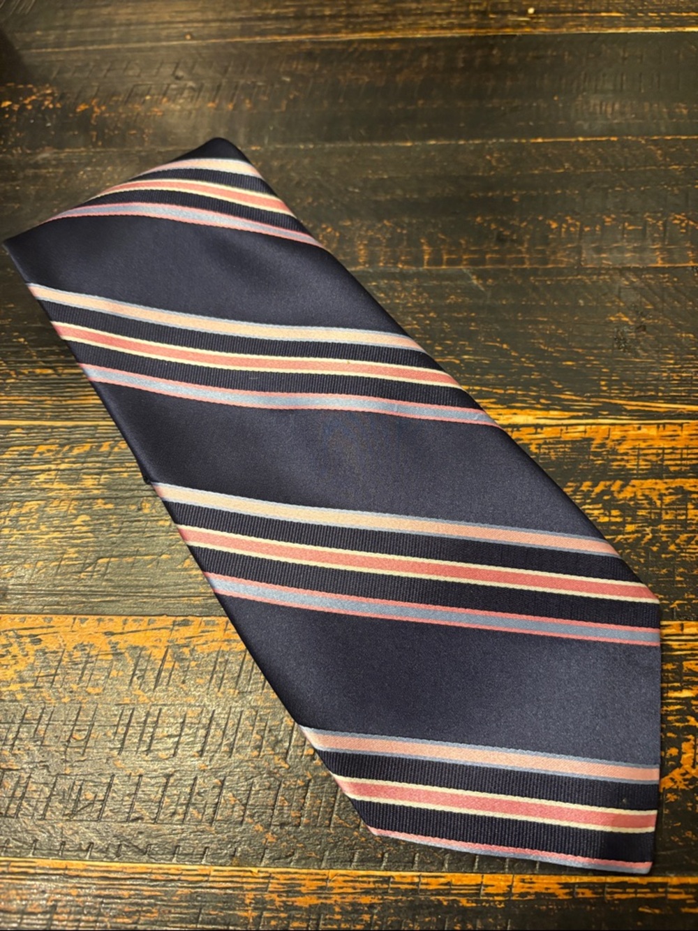 Daniel Cremieux Pink Breast Cancer Awareness Navy Stripe Silk Tie